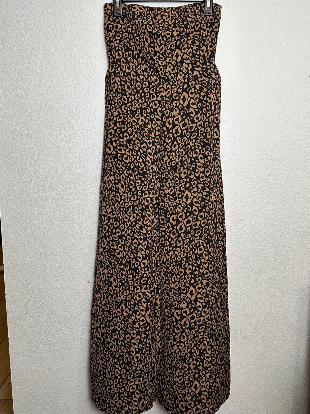 Aakaa Leopard Jumpsuit Strapless Wide Leg Black Brown Womens Small